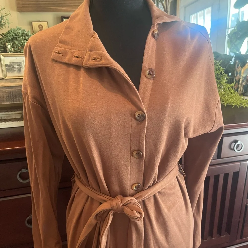 Ann Taylor Brown Long Sleeve Button Up Dress - Picture 2 of 5